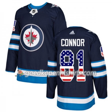 Winnipeg Jets Kyle Connor 81 Adidas 2017-2018 Navy Blauw USA Flag Fashion Authentic Shirt - Mannen